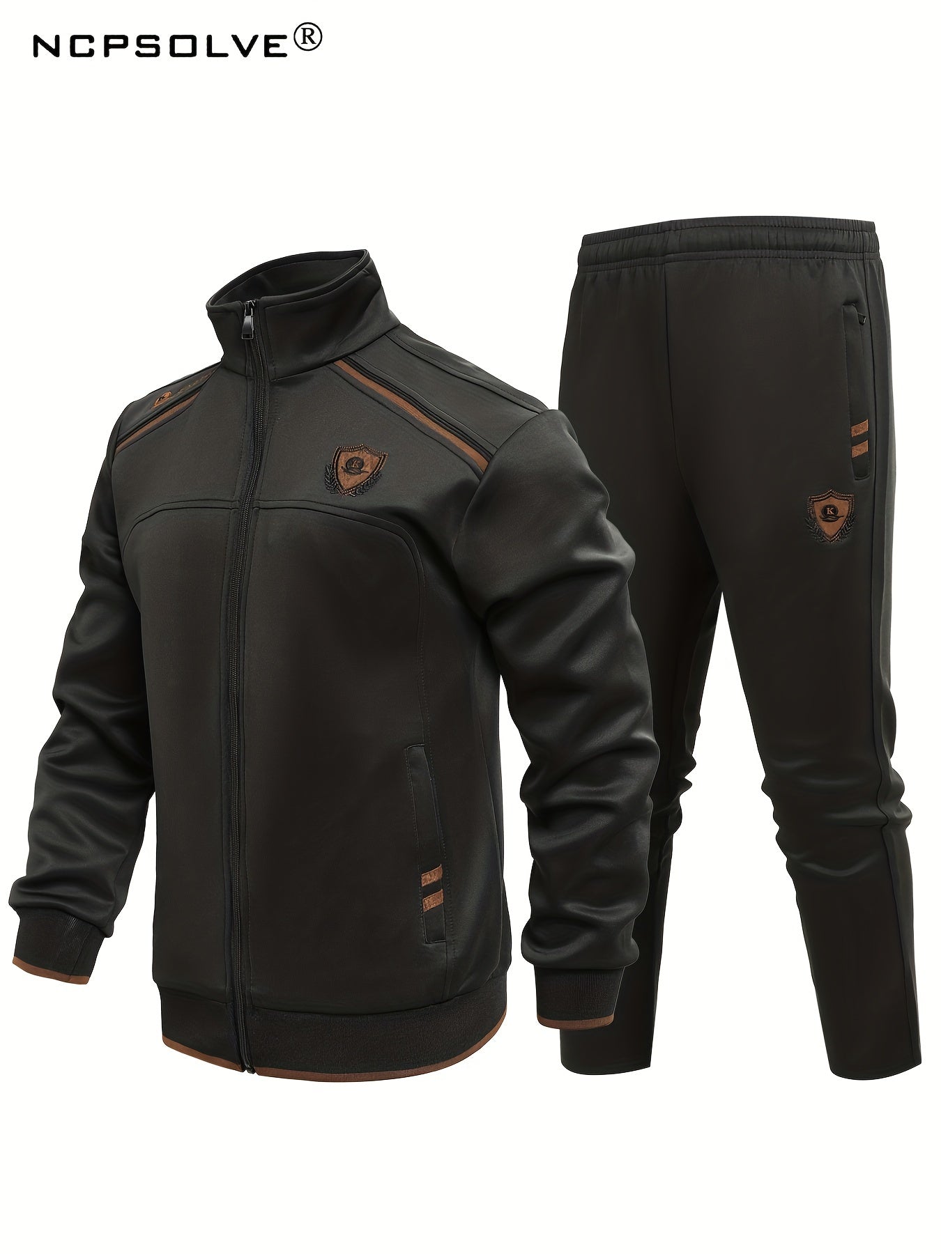 Men's Vintage Stand Collar Zip Up Sports Jacket & Comfy Pants