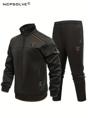 Men's Vintage Stand Collar Zip Up Sports Jacket & Comfy Pants