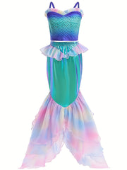 Girls Mermaid Set Cami Top & Fishtail Skirt Fish Scale Print Beach Party Costume