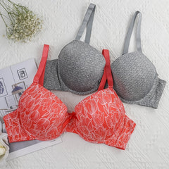 2 Pack Women's Plus Size Casual Bras Set Full Coverage Solid Floral Print 2pcs