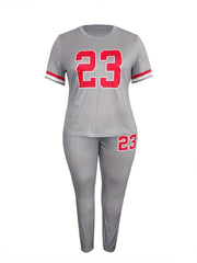 Plus Number Print Crop Top & Leggings Set