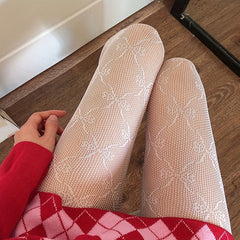 Bow Pattern Fishnet Tights High Waist Pantyhose