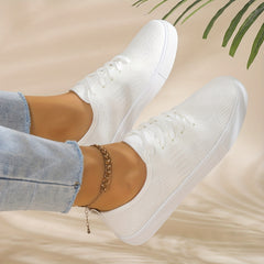 Women's Solid Flying Woven Sneakers Breathable Lace Up Outdoor Shoes
