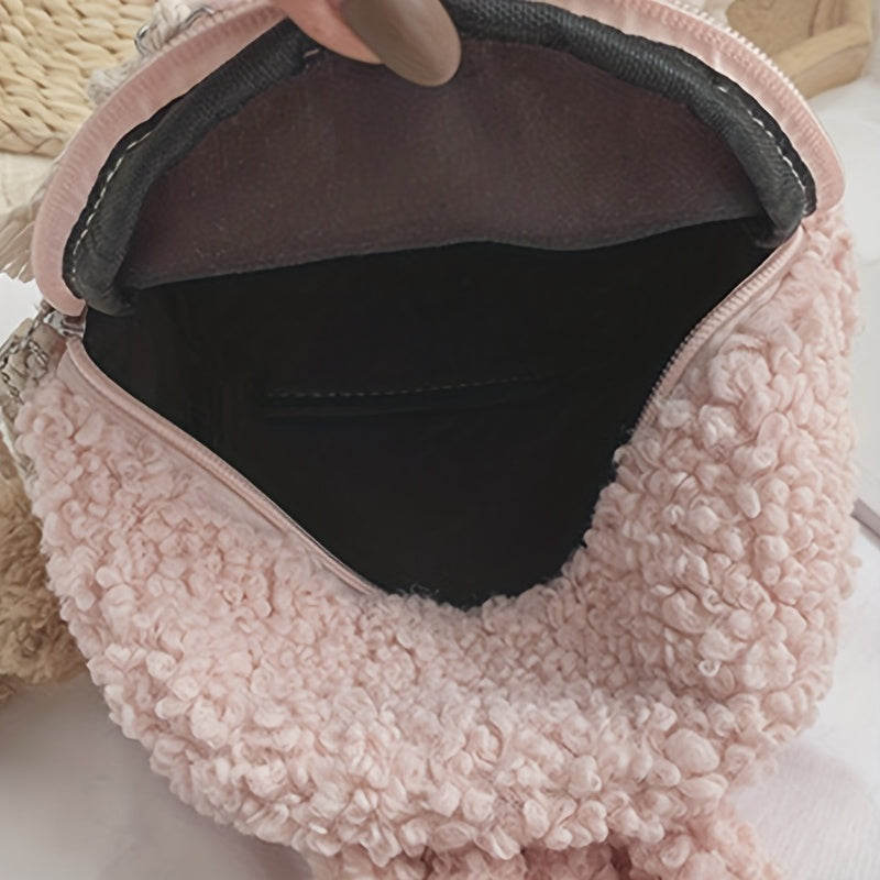 Cartoon Plush Rabbit Ear Decor Backpack Shoulder Bag