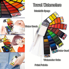 42 Colors Watercolor Paint Set Foldable Kit with Brushes for Artists