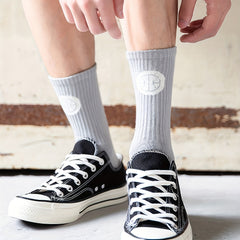 5 Pairs Men's Solid Crew Socks Breathable Cotton Blend Casual Unisex Socks
