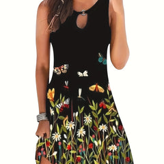 Floral & Butterfly Print Tank Dress