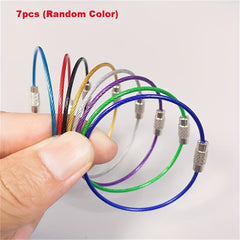 7pcs Outdoor Climbing Keychain Luggage Tag Rubber Steel Wire Loop
