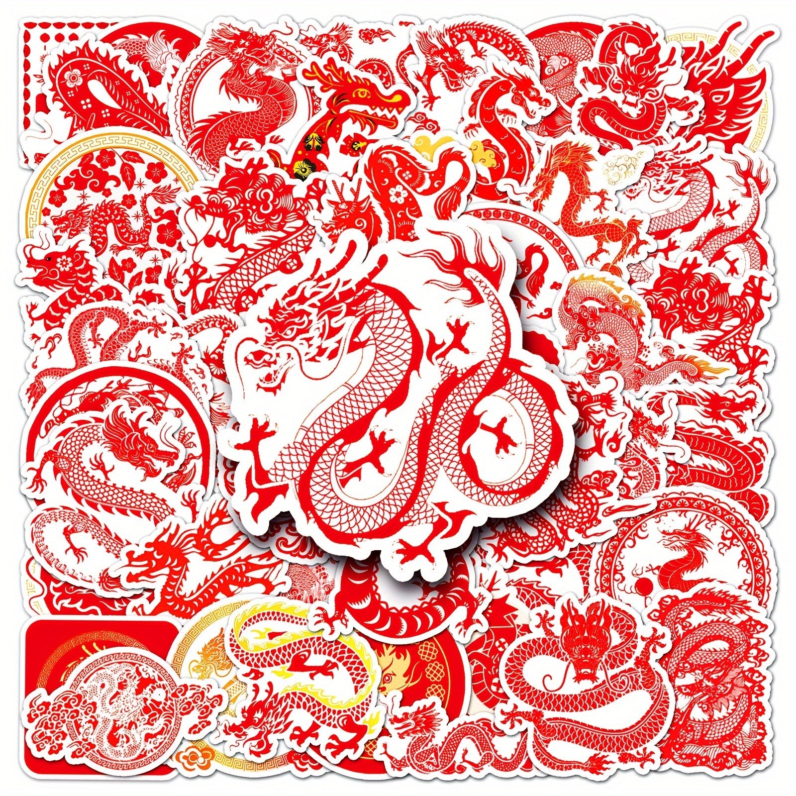 50pcs Year Dragon Cartoon Waterproof Stickers Chinese Style Graffiti Decor DIY