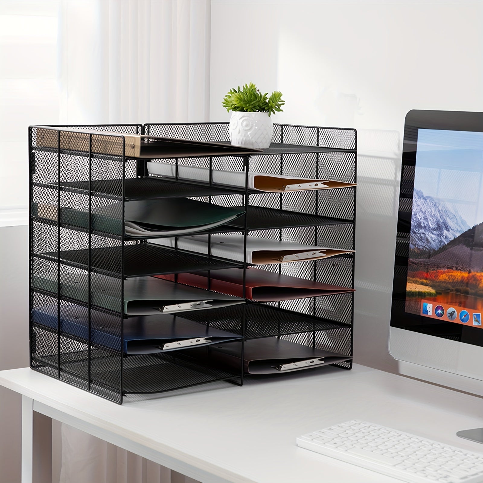 Bilateral Grid Desktop Document Organizer 12 Tray Paper Sorter Home & Office
