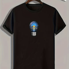 Light Bulb Print Men's Comfy T shirt Active Slightly Stretch Tee