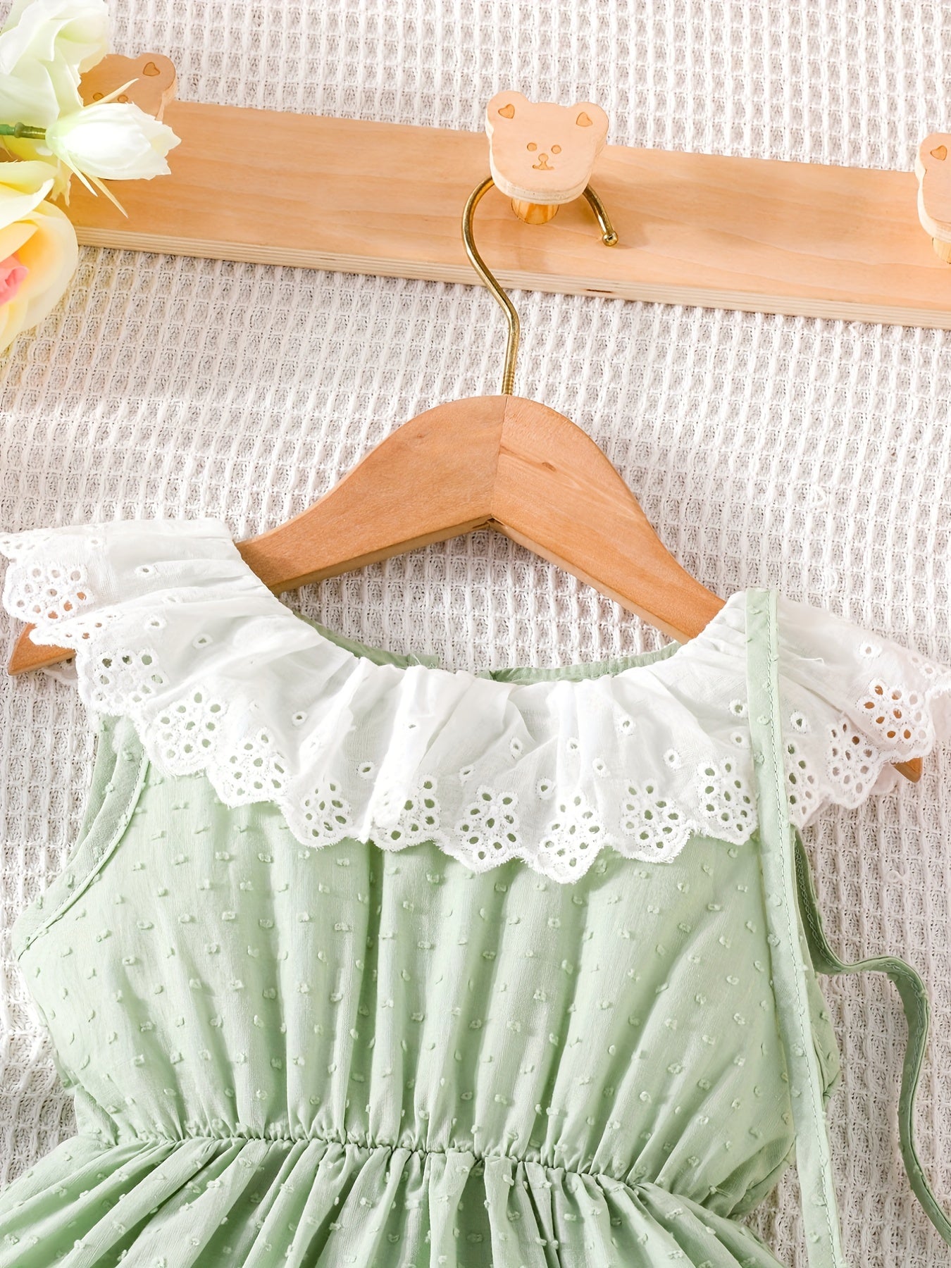 2pcs Baby Girls Eyelet Dress & Bag Set for Summer