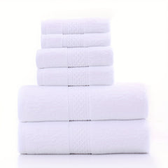 6pcs Solid Towel Set Soft Skin-friendly Cotton Towels for Home Bathroom