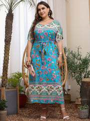 Women's Plus Colorblock Floral Maxi Dress With Belt