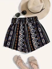 Graphic Print Smocked Waist Shorts for Women