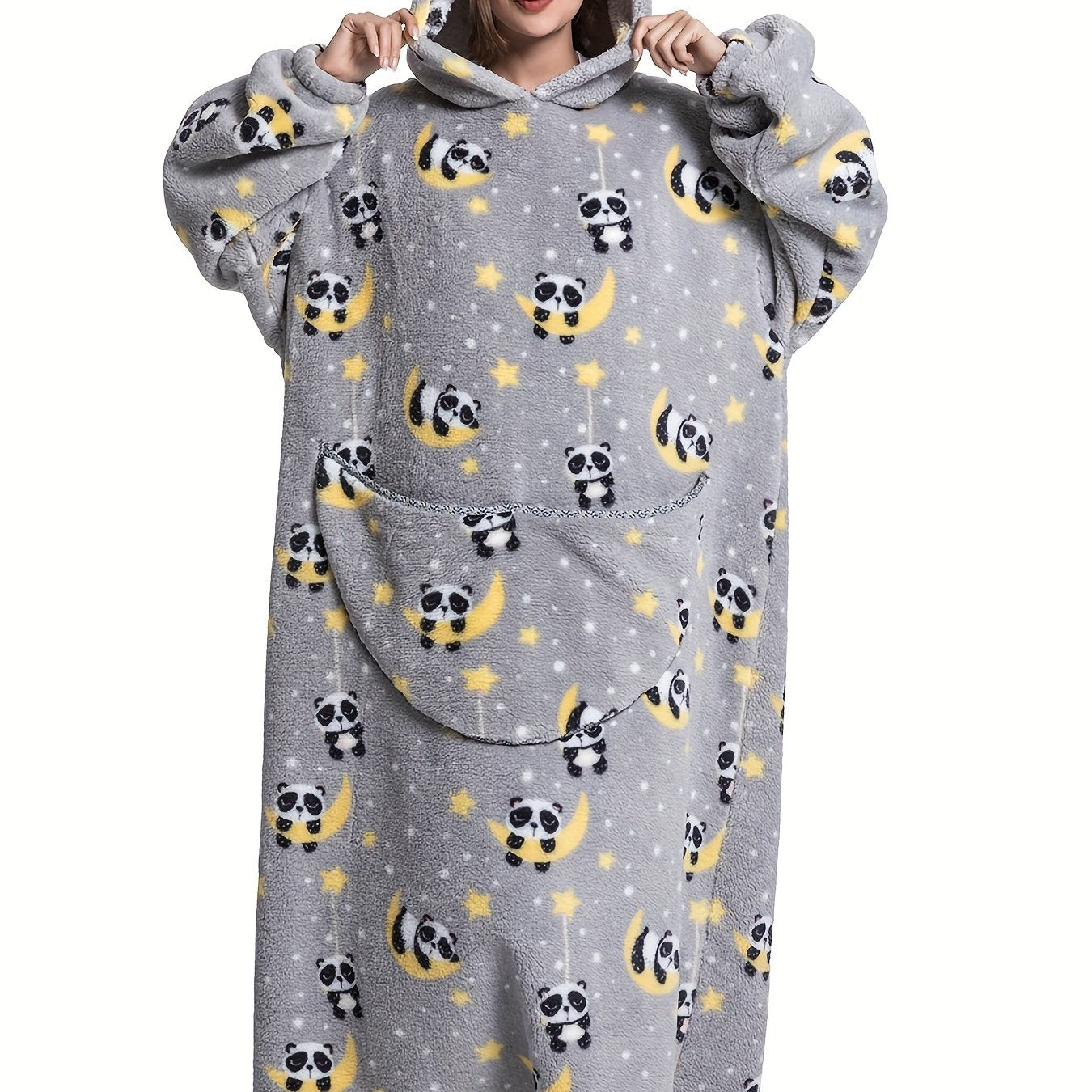 Panda Pattern Sherpa Fleece Hooded Blanket