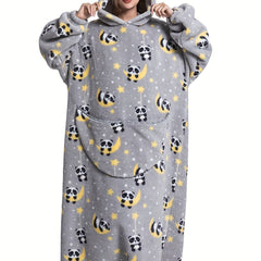 Panda Pattern Sherpa Fleece Hooded Blanket