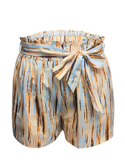 Boho Shorts Women's Plus Stripe Print Paperbag Waist Shorts