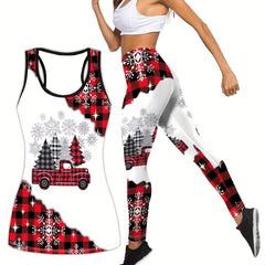 Christmas Snowflake & Plaid Tank Top & Leggings Set