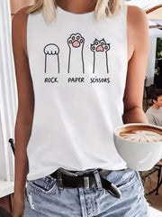 Cat Paw Print Crew Neck Tank Top For Summer