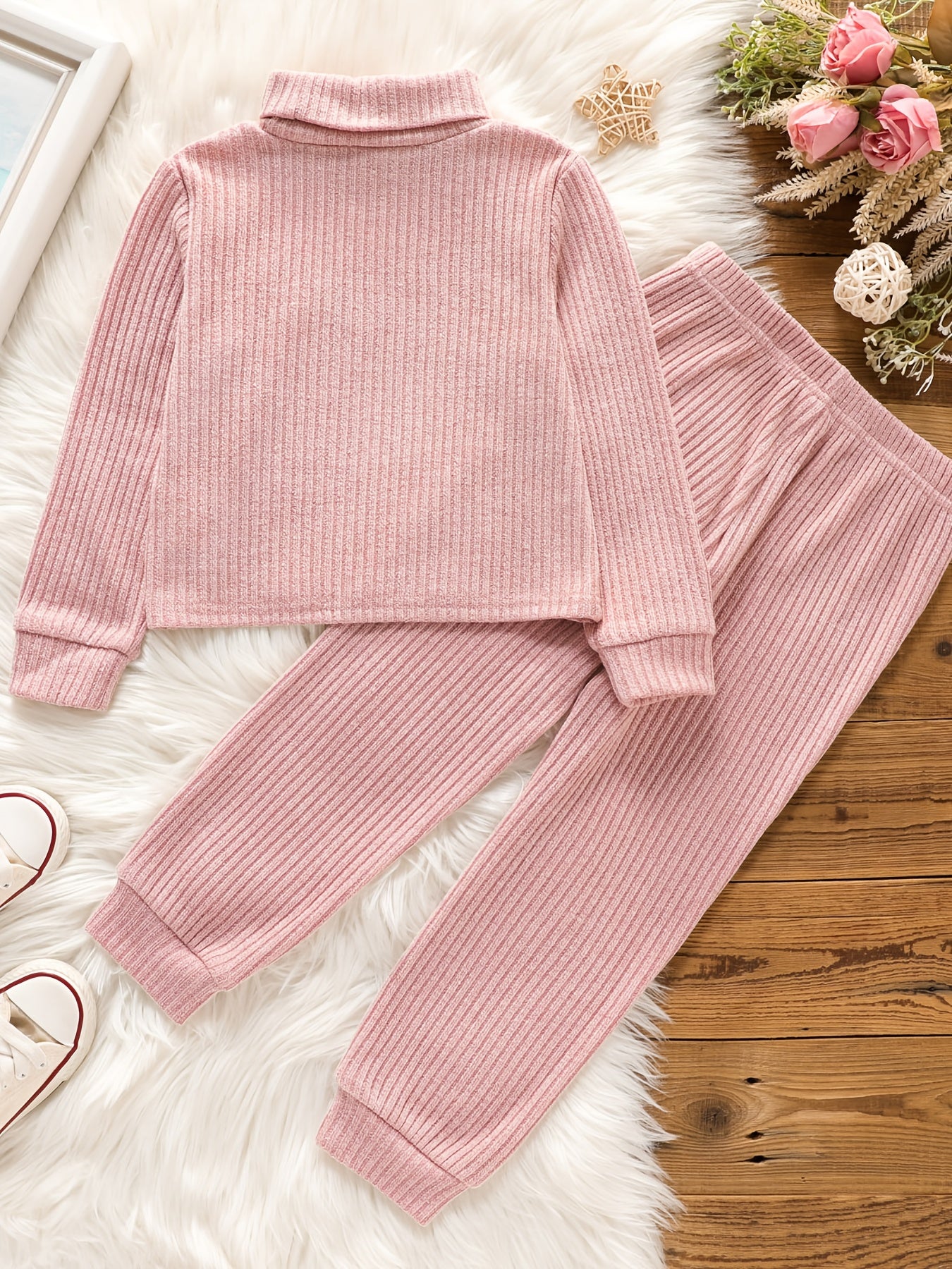 Toddler Girls Ribbed Sweater & Pants Set Turtleneck Long Sleeve Pullover Top