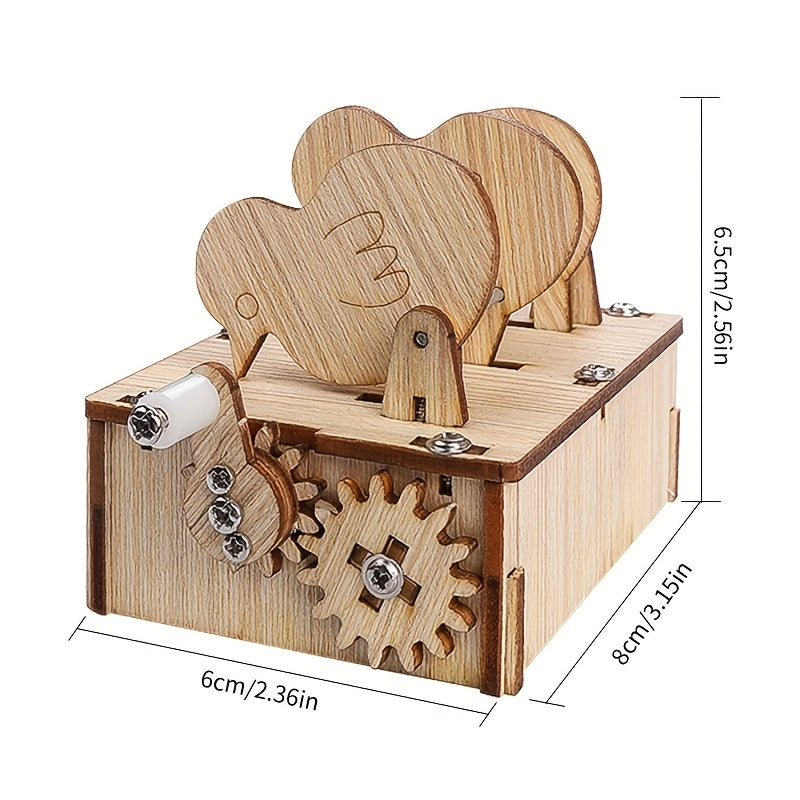 Wooden Chicken Pecking Rice Puzzle Toy with Linkage Gear Shake Handle