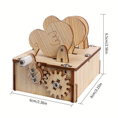 Wooden Chicken Pecking Rice Puzzle Toy with Linkage Gear Shake Handle