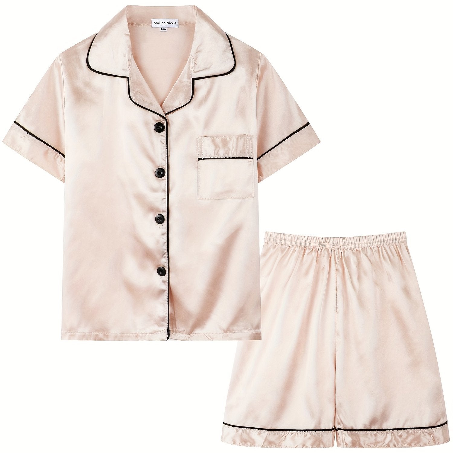 Soft Satin Pajama Set Button Down Top with Shorts