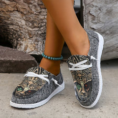 Women's Printed Canvas Shoes Casual Lace Up Outdoor Shoes Lightweight Low Top