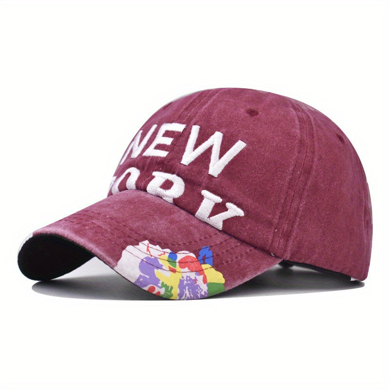 YORK Washed Baseball Cap Embroidery Casual Sun Hat Y2K Dad Hats