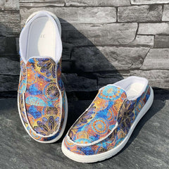 Geometric Pattern Slip On Shoes - Women's Lightweight Comfortable