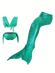 Girl's Mermaid Swimsuit 3pcs Bikini Set & Tail Costume
