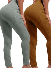 2pcs Butt Lifting Yoga Leggings With Pocket High Stretch Running Sports Tight