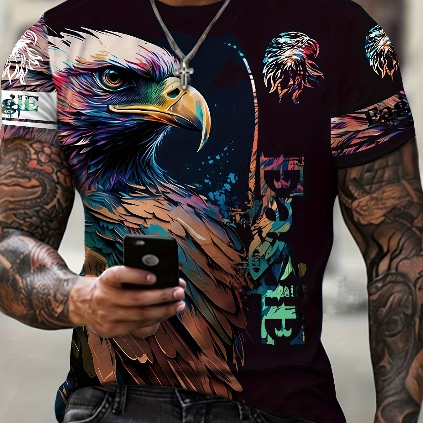 Men's Eagle Graphic Print T shirt Casual Comfy Slightly Stretch
