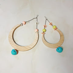 Parrot Supplies Moon Shaped Wooden Bell Puzzle Swing Stand Cloud Ladder