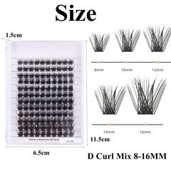 120 Pcs 12 Rows DIY Lash Clusters 40D W Shape D Curling Mixed Length Reusable