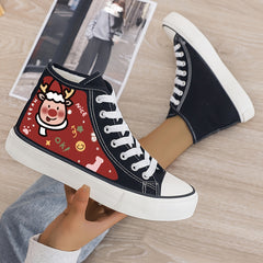Christmas Reindeer Print Plush Lined Thermal Chunky Canvas Sneakers