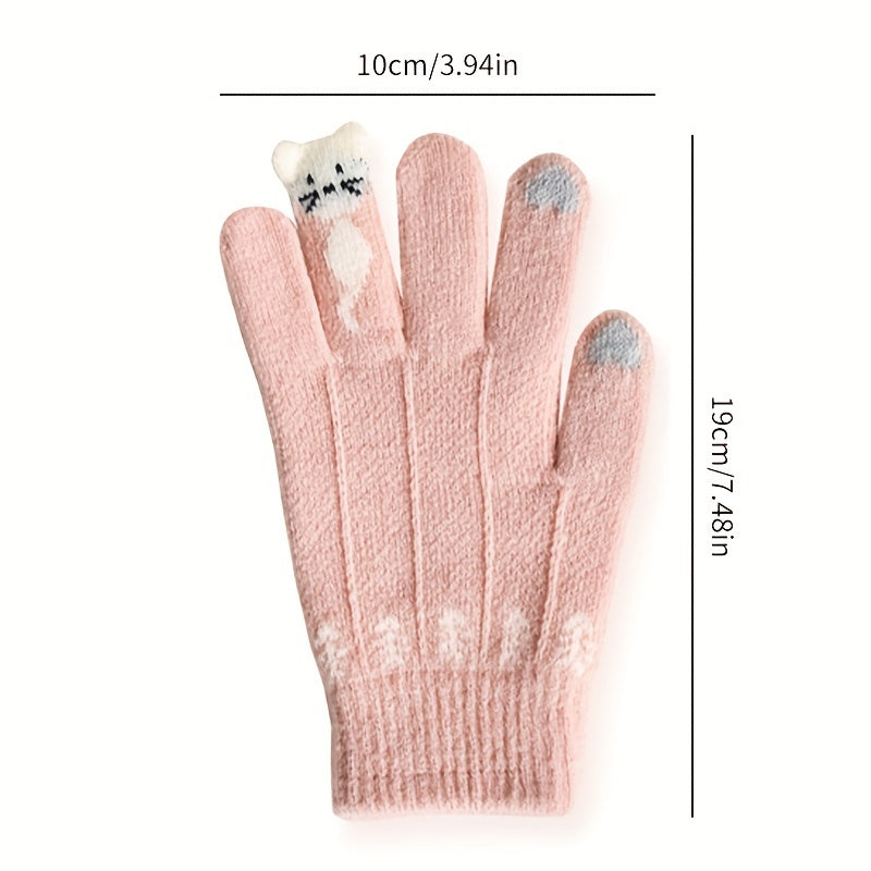 Unisex Knitted Finger Gloves Cat Jacquard Short Warm Winter Gloves