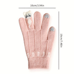 Unisex Knitted Finger Gloves Cat Jacquard Short Warm Winter Gloves