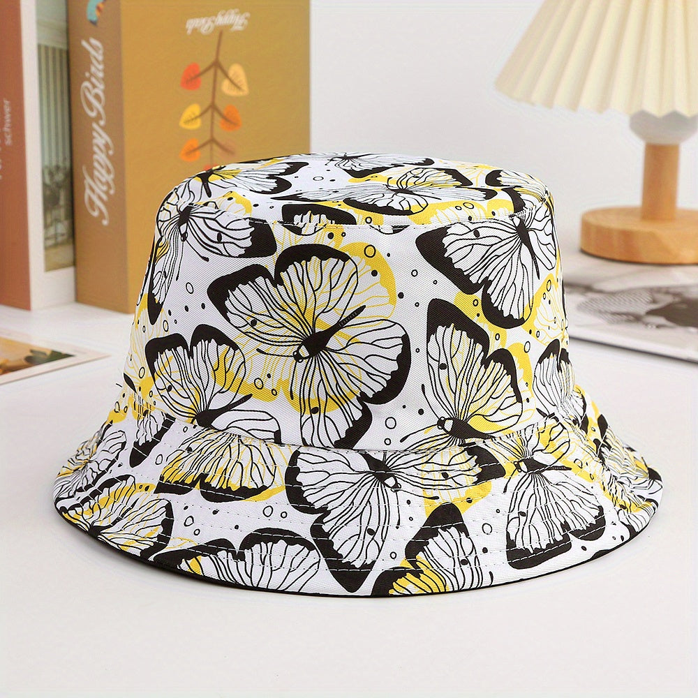 Children's Butterfly Print Sunshade Bucket Hat for Outdoor Travel
