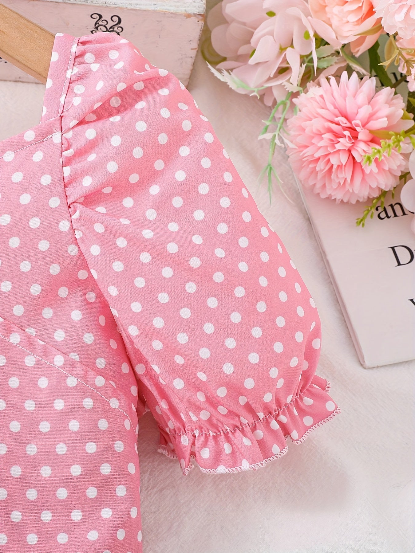 Girls Polka Dot Puffed Blouse Top