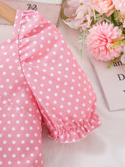 Girls Polka Dot Puffed Blouse Top