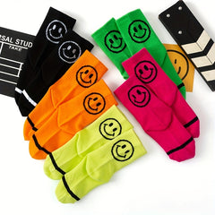 5Pairs Boys Cute Smiley Face Crew Socks for All Seasons