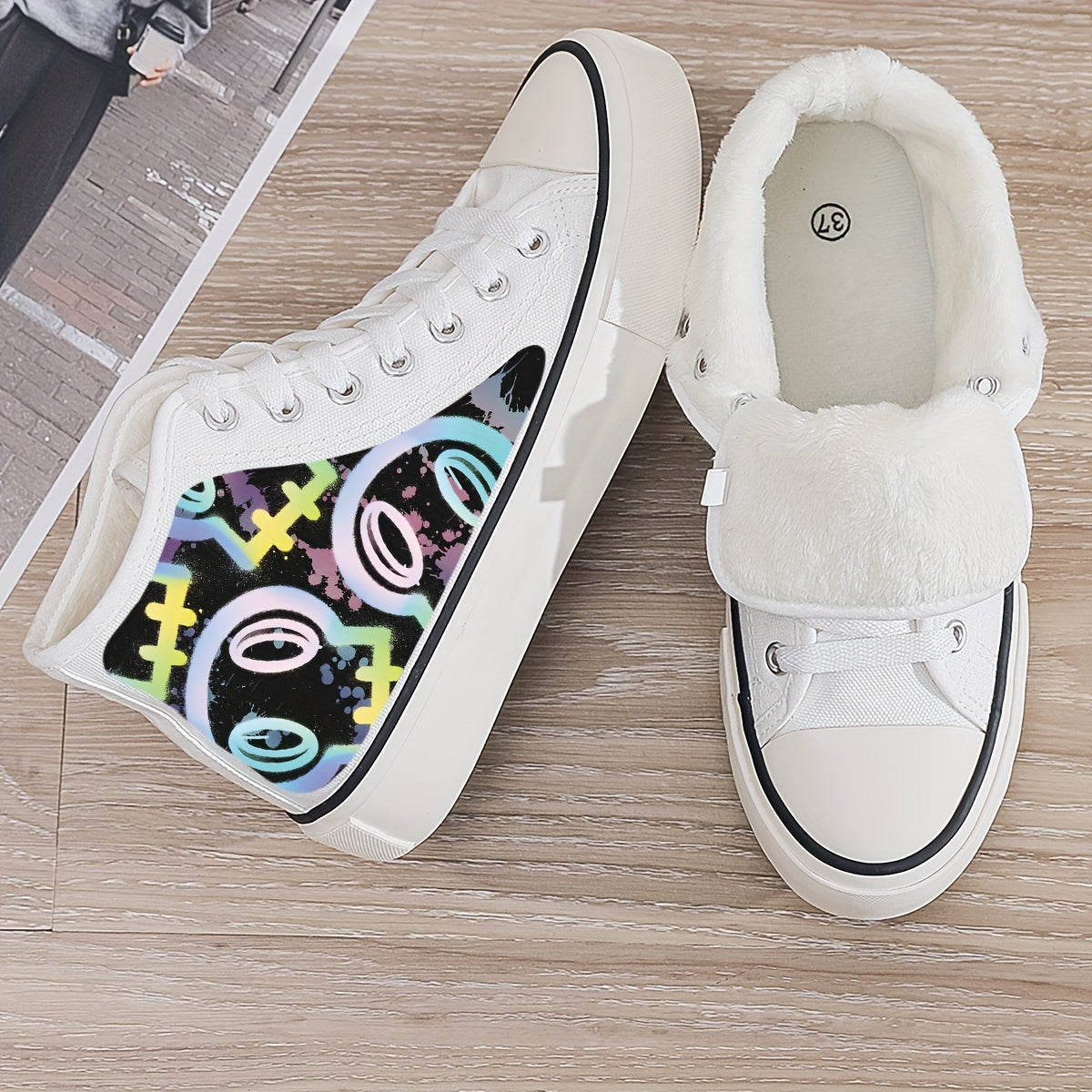 Cartoon Skull High Top Skate Shoes Warm Plush Lining Non Slip Sneakers