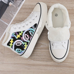 Cartoon Skull High Top Skate Shoes Warm Plush Lining Non Slip Sneakers