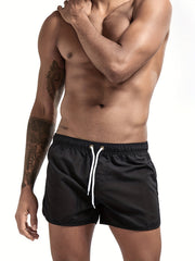 Men's Solid Beach Shorts Quick-drying Drawstring Sports Shorts