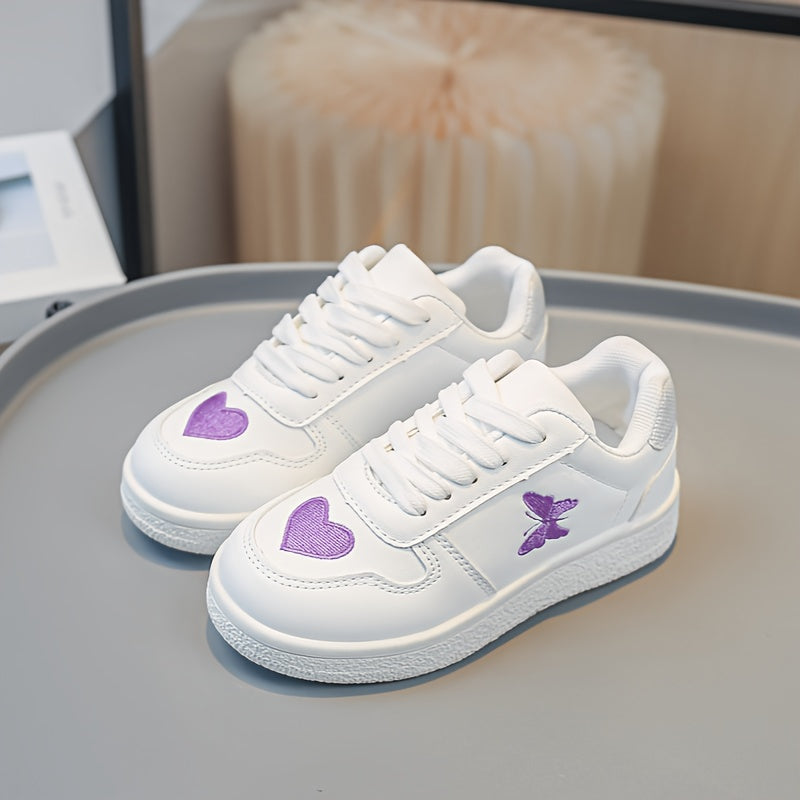Girl's Butterfly & Heart Pattern Skate Shoes Non Slip Casual Sneakers