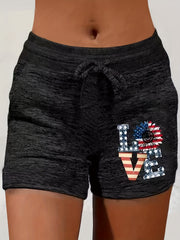 Independence Casual Shorts Women's Plus Flag & Letter Print