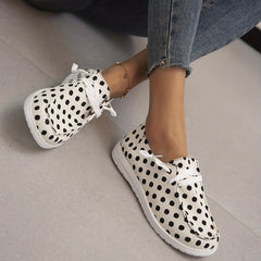 Women's Polka Dot Canvas Shoes Lace Up Lightweight Flat Shoes