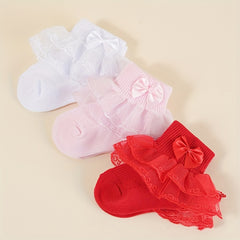 3 Pairs Kids Lace Ruffled Princess Socks Mesh Dance Socks